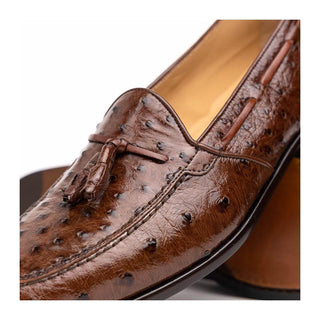Zelli Italia Franco Men’s Shoes Brown Ostrich Skin Tassel Loafer (ZEL1015)