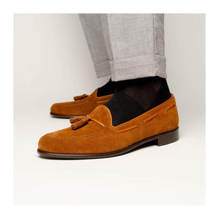 Zelli Italia Franco Men's Shoes Tobacco Suede Calf-Skin Tassel Loafer (ZEL1025)