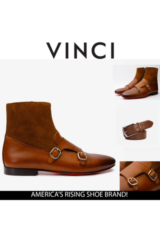 Vinci Preston Suede & Leather Double Monk-Strap Boot - Tan