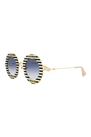 Gucci  Stripes Black/Ivory/Endura Gold Sunglasses