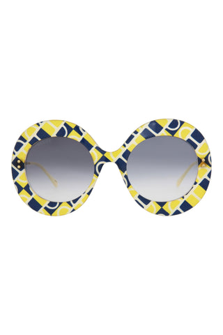Gucci  Transparent Yellow/Blue + Yellow Horsebit Silk Sunglasses