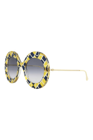Gucci  Transparent Yellow/Blue + Yellow Horsebit Silk Sunglasses