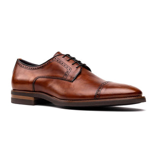 Zelli Italia Giovanni Men's Shoes Cognac Calf-Skin Leather Cap-Toe Derby (ZEL1038)