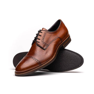 Zelli Italia Giovanni Men's Shoes Cognac Calf-Skin Leather Cap-Toe Derby (ZEL1038)