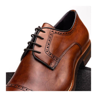 Zelli Italia Giovanni Men's Shoes Cognac Calf-Skin Leather Cap-Toe Derby (ZEL1038)