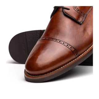 Zelli Italia Giovanni Men's Shoes Cognac Calf-Skin Leather Cap-Toe Derby (ZEL1038)