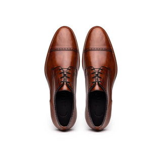 Zelli Italia Giovanni Men's Shoes Cognac Calf-Skin Leather Cap-Toe Derby (ZEL1038)