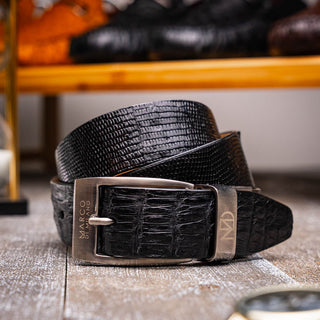 Marco Di Milano Giovanni Men's Black Genuine Lizard & Crocodile Skin Belts (MDMB1049)