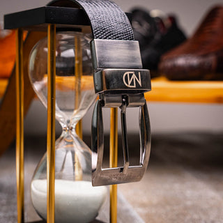 Marco Di Milano Giovanni Men's Black Genuine Lizard & Crocodile Skin Belts (MDMB1049)