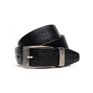 Marco Di Milano Giovanni Men's Black Genuine Lizard & Crocodile Skin Belts (MDMB1049)