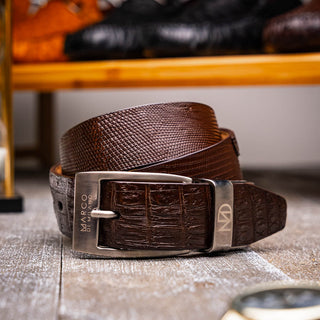 Marco Di Milano Giovanni Men's Brown Genuine Lizard & Crocodile Skin Belts (MDMB1049)