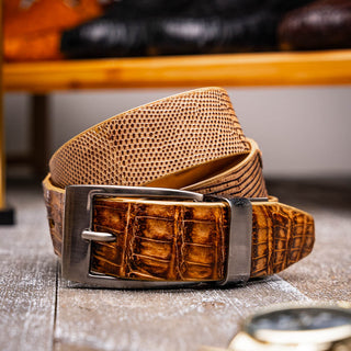 Marco Di Milano Giovanni Men's Pantano Orix Genuine Lizard & Crocodile Skin Belts (MDMB1049)