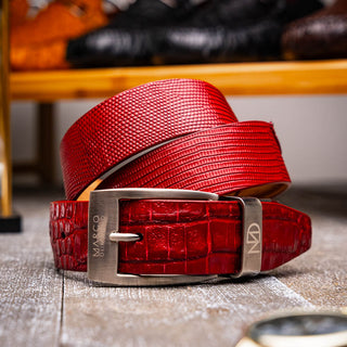 Marco Di Milano Giovanni Men's Red Genuine Lizard & Crocodile Skin Belts (MDMB1049)
