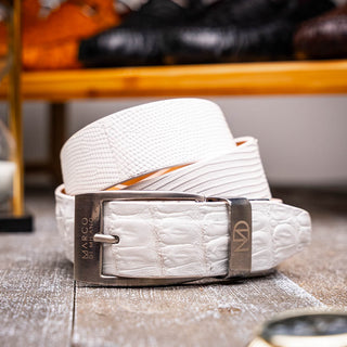 Marco Di Milano Giovanni Men's White Genuine Lizard & Crocodile Skin Belts (MDMB1049)