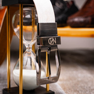 Marco Di Milano Giovanni Men's White Genuine Lizard & Crocodile Skin Belts (MDMB1049)