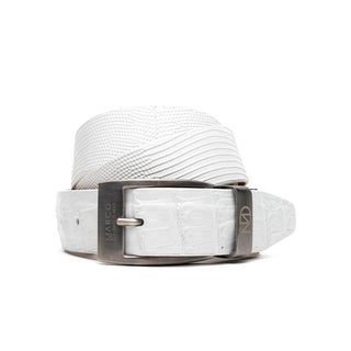 Marco Di Milano Giovanni Men's White Genuine Lizard & Crocodile Skin Belts (MDMB1049)
