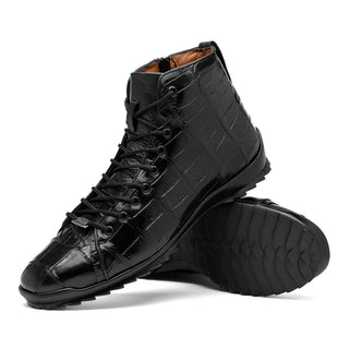 Marco Di Milano Hermond Men's Shoes Black Exotic Alligator High-Top Sneakers (MDM1194)