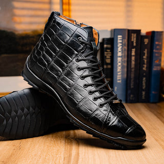 Marco Di Milano Hermond Men's Shoes Black Exotic Alligator High-Top Sneakers (MDM1194)