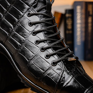 Marco Di Milano Hermond Men's Shoes Black Exotic Alligator High-Top Sneakers (MDM1194)