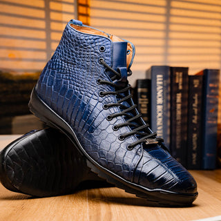 Marco Di Milano Hermond Men's Shoes Navy Exotic Alligator High-Top Sneakers (MDM1194)
