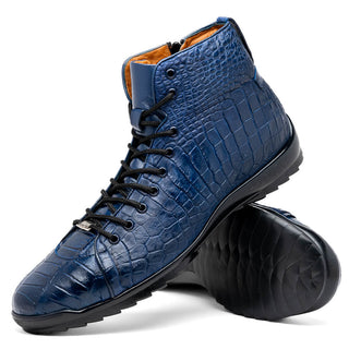 Marco Di Milano Hermond Men's Shoes Navy Exotic Alligator High-Top Sneakers (MDM1194)