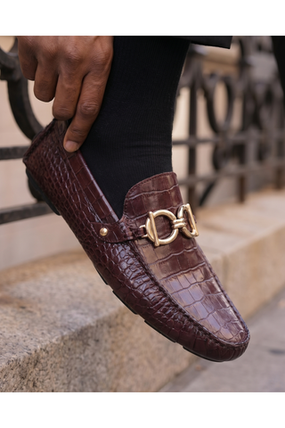 Vinci Pisa Embossed Leather Horse-Bit Loafer - Burgundy