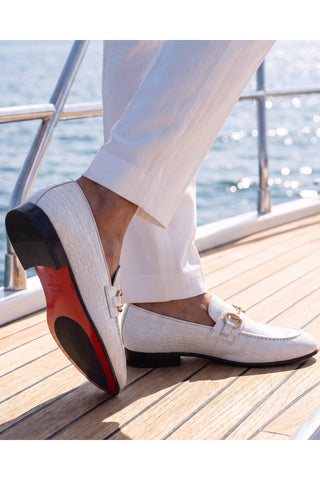 Vinci Monaco Leather Horse-Bit Loafer - White