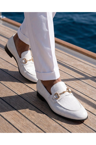 Vinci Monaco Leather Horse-Bit Loafer - White