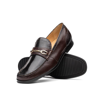Marco Di Milano Ravello Men's Shoes Brown Exotic Lizard / Calf-Skin Leather Horsebit Loafers (MDM1083)