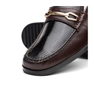 Marco Di Milano Ravello Men's Shoes Brown Exotic Lizard / Calf-Skin Leather Horsebit Loafers (MDM1083)