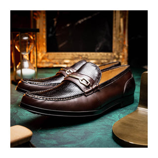 Marco Di Milano Ravello Men's Shoes Brown Exotic Lizard / Calf-Skin Leather Horsebit Loafers (MDM1083)