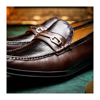 Marco Di Milano Ravello Men's Shoes Brown Exotic Lizard / Calf-Skin Leather Horsebit Loafers (MDM1083)