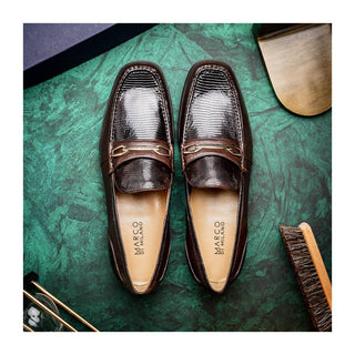 Marco Di Milano Ravello Men's Shoes Brown Exotic Lizard / Calf-Skin Leather Horsebit Loafers (MDM1083)