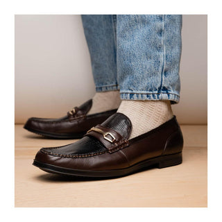 Marco Di Milano Ravello Men's Shoes Brown Exotic Lizard / Calf-Skin Leather Horsebit Loafers (MDM1083)