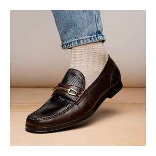 Marco Di Milano Ravello Men's Shoes Brown Exotic Lizard / Calf-Skin Leather Horsebit Loafers (MDM1083)