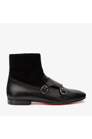 Vinci Preston Suede & Leather Double Monk-Strap Boot - Black