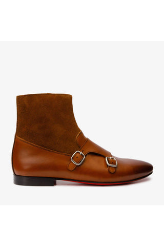 Vinci Preston Suede & Leather Double Monk-Strap Boot - Tan