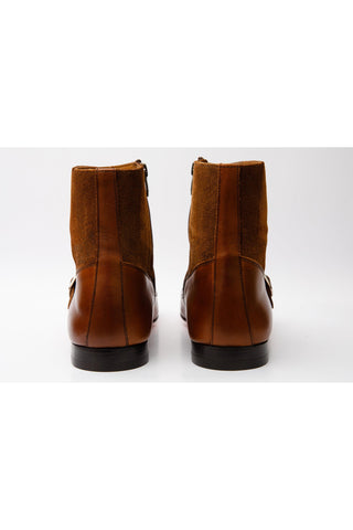 Vinci Preston Suede & Leather Double Monk-Strap Boot - Tan