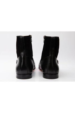 Vinci Preston Suede & Leather Double Monk-Strap Boot - Black