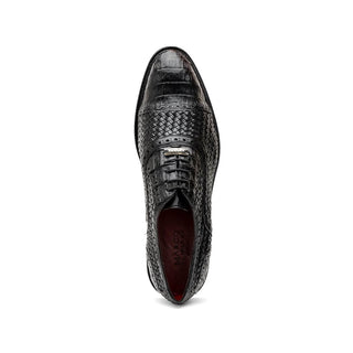 Marco Di Milano John Men's Black Shoes Exotic Caiman Crocodile / Woven Leather Oxfords (MDM1178)