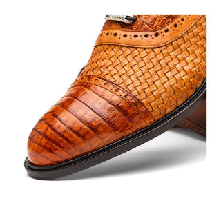 Marco Di Milano John Men's Shoes Brandy Exotic Caiman Crocodile / Woven Leather Oxfords (MDM1178)