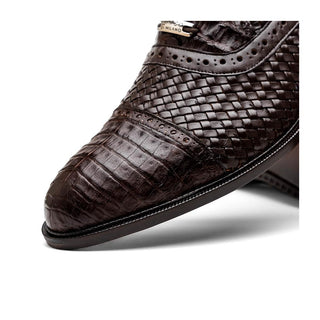 Marco Di Milano John Men's Shoes Brown Exotic Caiman Crocodile / Woven Leather Oxfords (MDM1178)