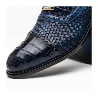 Marco Di Milano John Men's Shoes Navy Exotic Caiman Crocodile / Woven Leather Oxfords (MDM1178)