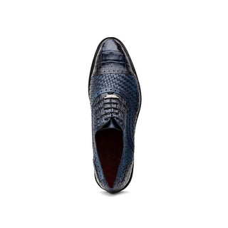 Marco Di Milano John Men's Shoes Navy Exotic Caiman Crocodile / Woven Leather Oxfords (MDM1178)