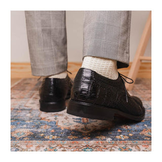 Marco Di Milano John Men's Black Shoes Exotic Caiman Crocodile / Woven Leather Oxfords (MDM1178)