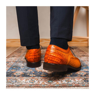 Marco Di Milano John Men's Shoes Brandy Exotic Caiman Crocodile / Woven Leather Oxfords (MDM1178)