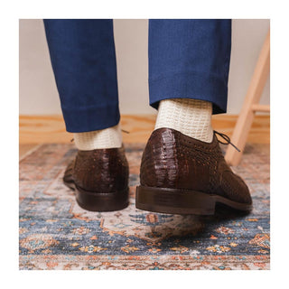 Marco Di Milano John Men's Shoes Brown Exotic Caiman Crocodile / Woven Leather Oxfords (MDM1178)