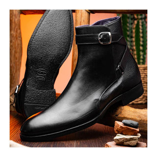 Zelli Italia 45-600 Men's Shoes Black Calf-Skin Leather Jodphur Boot (ZEL1071)