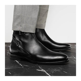 Zelli Italia 45-600 Men's Shoes Black Calf-Skin Leather Jodphur Boot (ZEL1071)