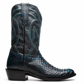 Marco Di Milano Kansas Men's Shoes Black Genuine Python / Calf-Skin Leather Cowboy Boot (MDM1211)